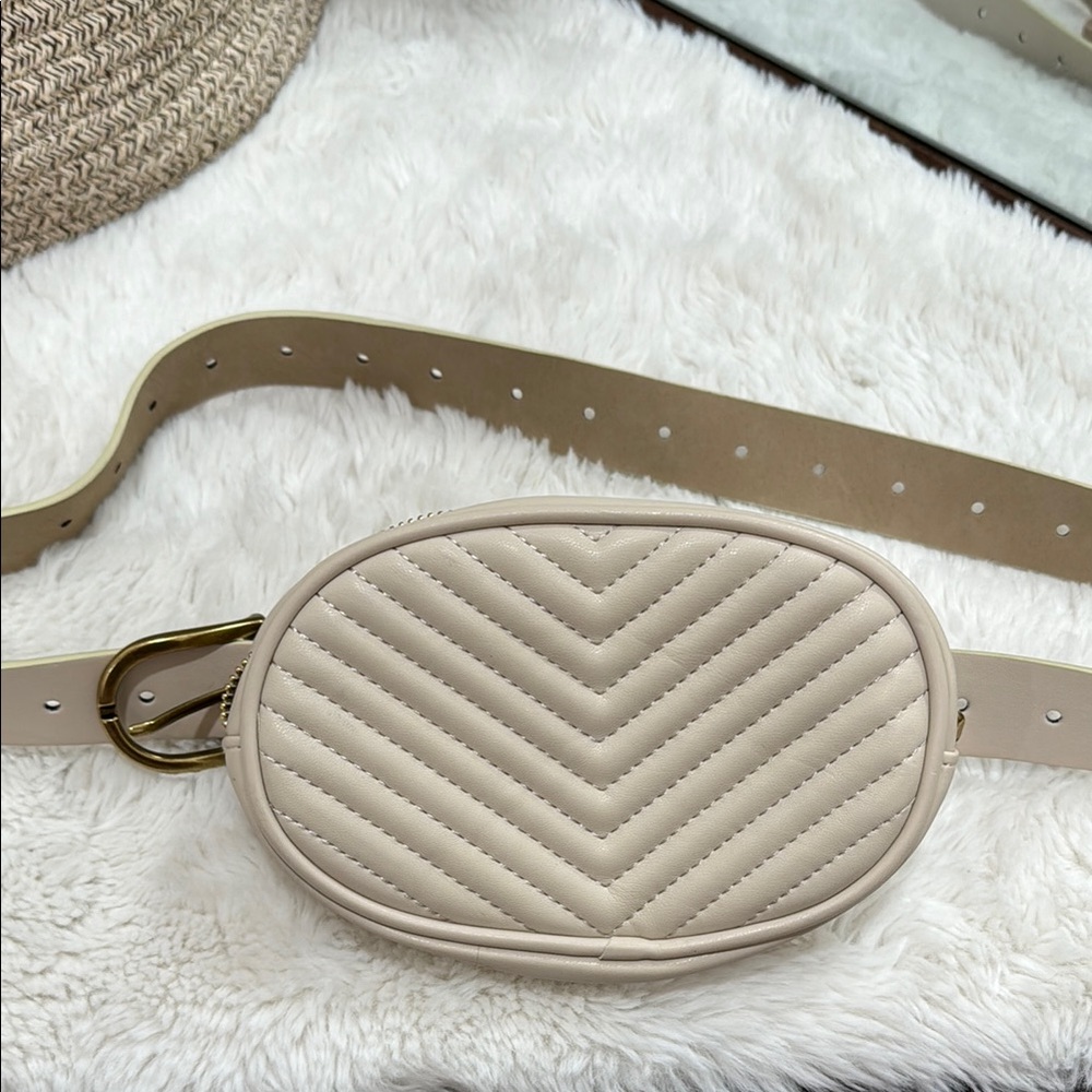 Cream Quilted Belt Bag